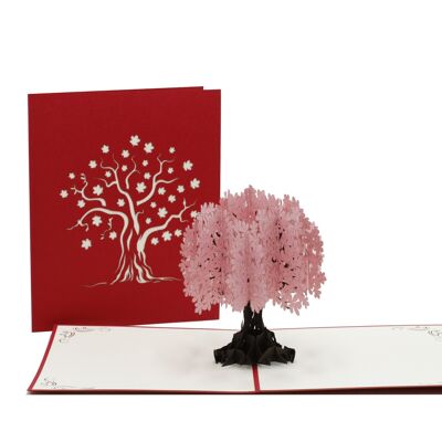 Carte pop-up arbre rose carte pliée 3d