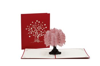 Carte pop-up arbre rose carte pliée 3d 1