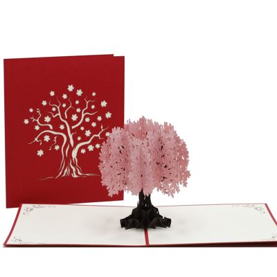 Carta pop-up rosa albero Carta piegata 3d