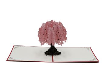 Carte pop-up arbre rose carte pliée 3d 2