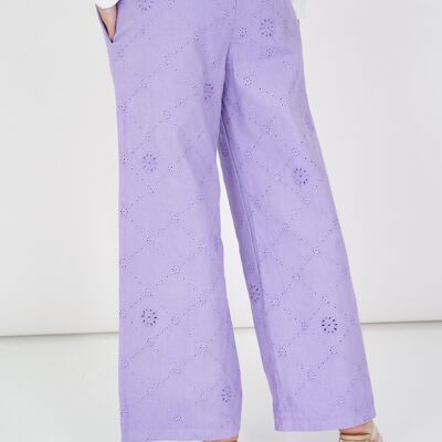 Pantaloni larghi in cotone ricamato