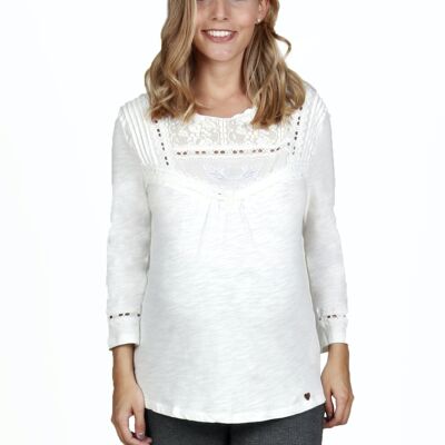 Nursing shirt with embroidery and lace