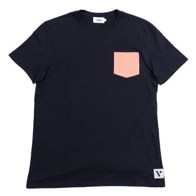navy with coral pocket