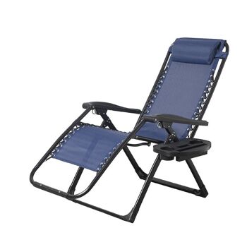 Brulo - chaise longue de jardin - chaises longues - chaise de plage pliable avec table et oreiller - marine 1