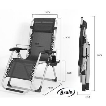 Brulo - chaise longue de jardin - chaises longues - chaise de plage pliable avec table et oreiller - marine 4