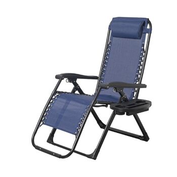 Brulo - chaise longue de jardin - chaises longues - chaise de plage pliable avec table et oreiller - marine 5