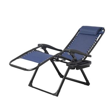 Brulo - chaise longue de jardin - chaises longues - chaise de plage pliable avec table et oreiller - marine 8