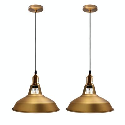2 x Yellow Brass Metal Ceiling Lamp Shade Pendant Light~1476