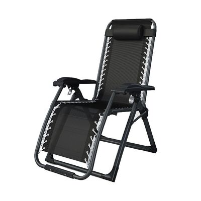 brulo - garden lounger - lounge chairs - foldable beach chair - garden chair - incl table and pillow-black