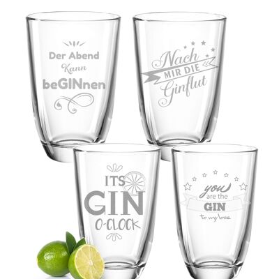 Montana GIN glasses with engraving in a set of 4 - party set with 4 different sayings - 430 ml