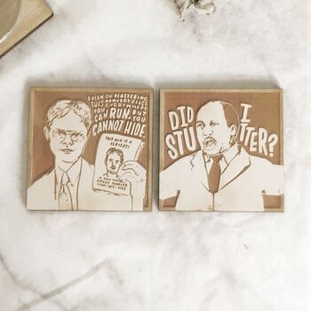 Ensemble de 12 sous-verres en bois The Office - cadeau de pendaison de crémaillère 4