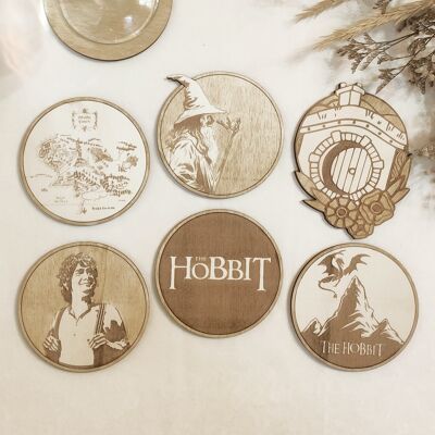 Juego de 6 posavasos de madera The Hobbit Collection - Regalo de inauguración de la casa - El Señor de los Anillos