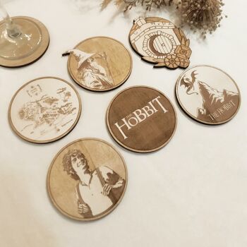 Lot de 6 sous-verres en bois The Hobbit Collection - Cadeau de pendaison de crémaillère - Le Seigneur des Anneaux 2