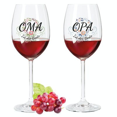 Leonardo Daily Wine Glasses Set with UV Printing - Grandma & Grandpa are the Best V2 - 460 ml - Suitable for red wine and white wine