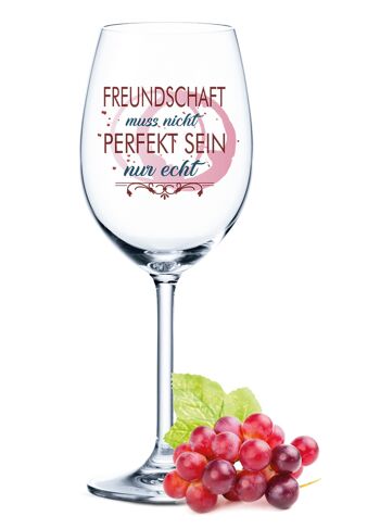 Verre à vin Leonardo Daily UV imprimé - L'amitié n'a pas besoin d'être parfaite - 460 ml - Convient à la fois au vin rouge et au vin blanc 1