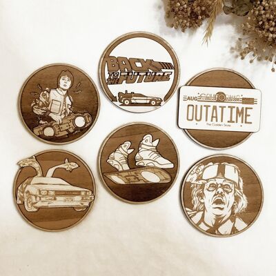 Set of 6 Back to the Future Collection  Wood Coasters - Housewarming Gift