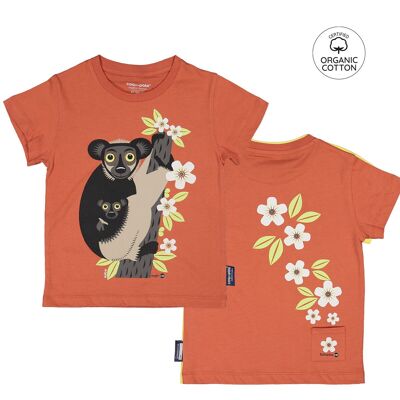 T-shirt a maniche corte in cotone biologico per bambini, marrone - Indri (2, 4, 6, 8 e 10 anni)