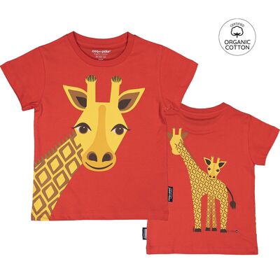 Maglietta a maniche corte in cotone biologico per bambini, rossa - Giraffa (2, 4, 6, 8 e 10 anni)