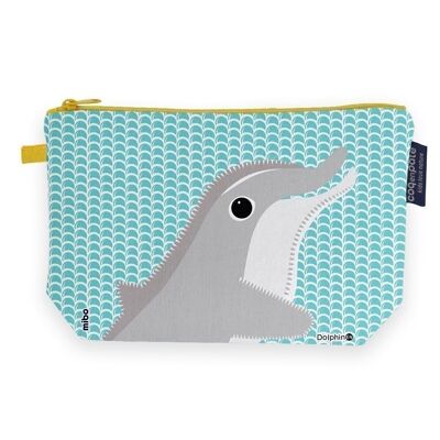 Astuccio portapenne in tela blu con soffietto in cotone biologico - Dolphin