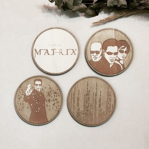 Set of 4 Matrix Collection  Wood Coasters - Housewarming Gift