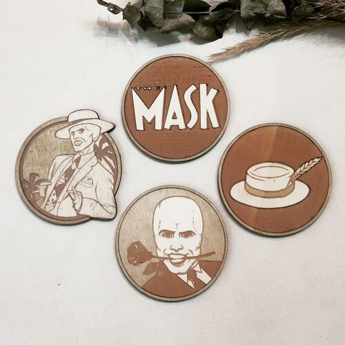 Set of 4 The Mask Wood Coasters - Housewarming Gift