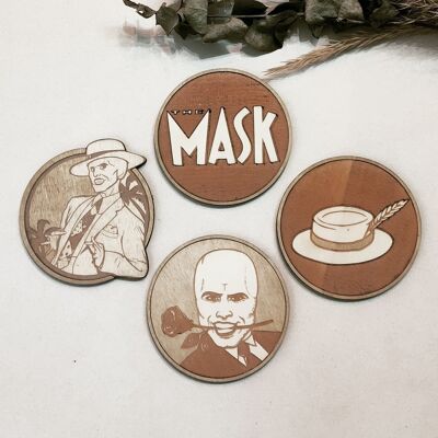 Set mit 4 The Mask Holzuntersetzern – Einzugsgeschenk