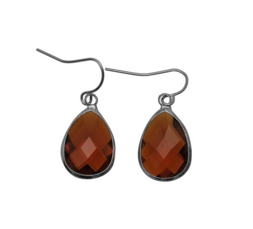 Teardrop earring medium - Cognac - Silver