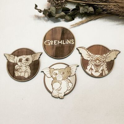 Set of 4 Gremlins Wood Coasters - Housewarming Gift