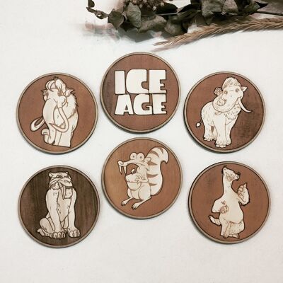 Set of 6 Ice Age  Wood Coasters - Housewarming Gift