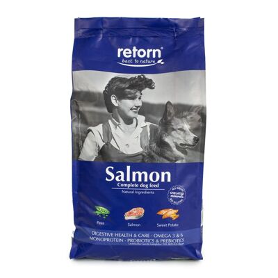 Natural food for dogs with regular salmon kibble from RETORN