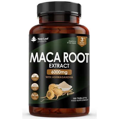 Maca Root 6000mg With Ashwagandha – 100% Peruvian Black Maca Root 180 Tablets