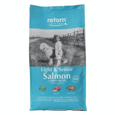 Alimento naturale per cani crocchette regolari al salmone light&senior di RETORN