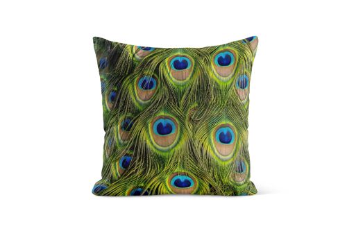 Coussin fourrure, effet plume de paon