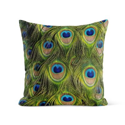 Fur cushion, peacock feather effect