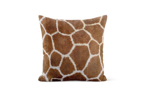 Coussin déco, fausse fourrure, girafe, suédine, 40x40cm, effet peau de Girafe