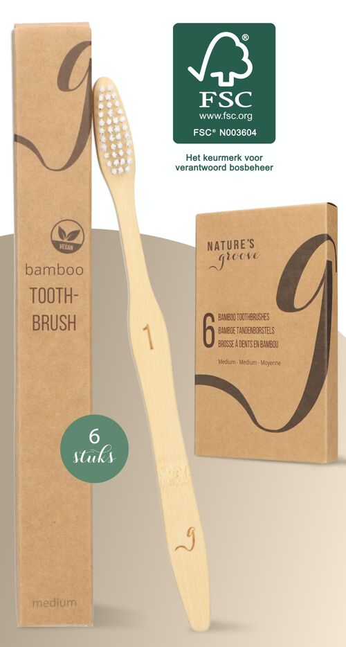6 Bamboo toothbrushes - medium