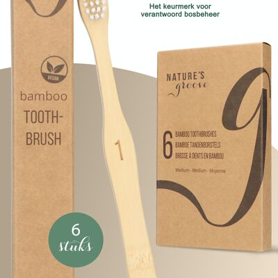 6 brosses à dents en bambou - moyennes