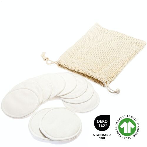 10x washable cotton pads with an exfoliating side and a soft side