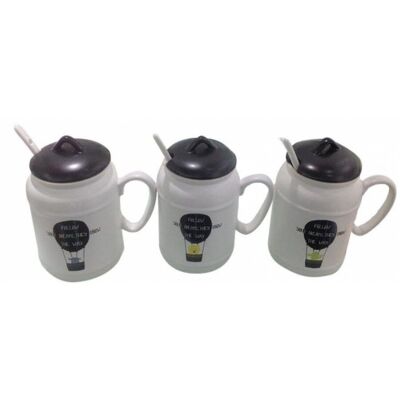 Taza de cerámica con tapa y cuchara con globo en caja