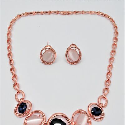 2-piece set Necklace/earrings rose gold/crystal/crystal blue/resin