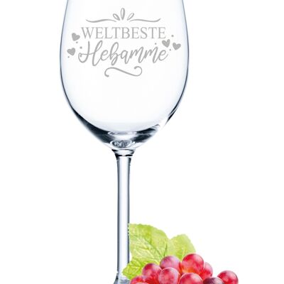 Leonardo Daily Engraved Wine Glass - World's Best Midwife - 460ml - Suitable for both red and white wine