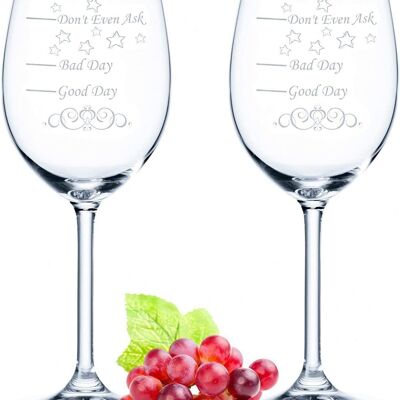 Bicchiere da vino con incisione giornaliera Leonardo - Good Day Bad Day Don't Even Ask - 460 ml - Adatto per vino rosso e bianco