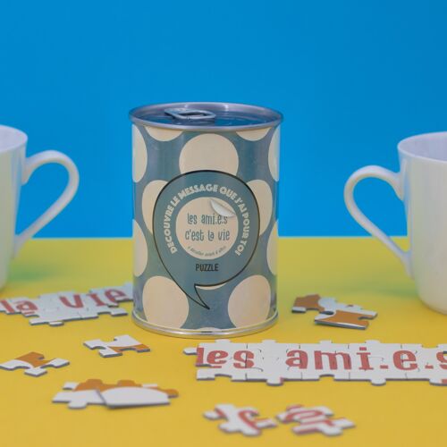 Puzzle surprise “Les amis, c’est la vie” – Message d’amitié en boîte de conserve