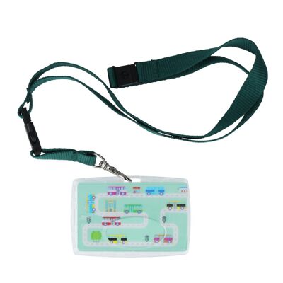 Porte badge rigide transparent avec cordon sécurité couleur - Présentoir de 20 unités