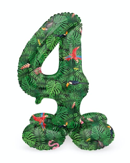 Staande Folieballon Cijfer 4 Jungle Vibe - 72 cm