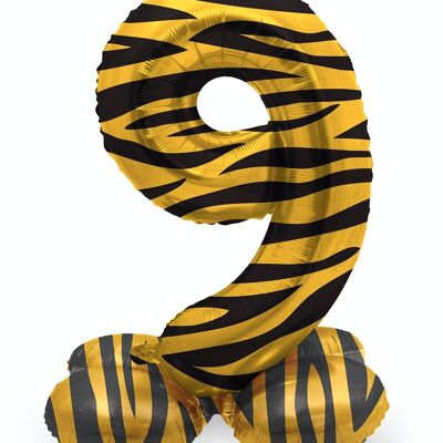 Staande Folieballon Cijfer 9 Tiger Chic - 72 cm