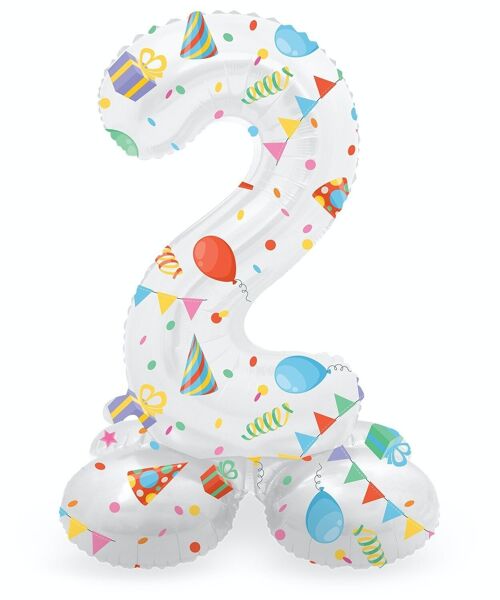 Staande Folieballon Cijfer 2 Joyful Party - 72 cm