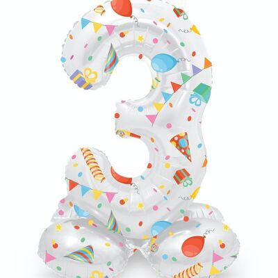 Standing Foil Balloon Number 3 Joyful Party - 72 cm