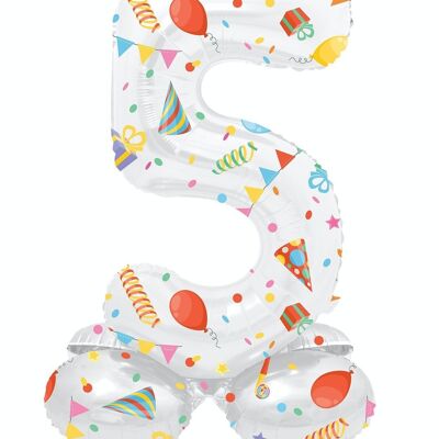 Staande Folieballon Cijfer 5 Joyful Party - 72 cm