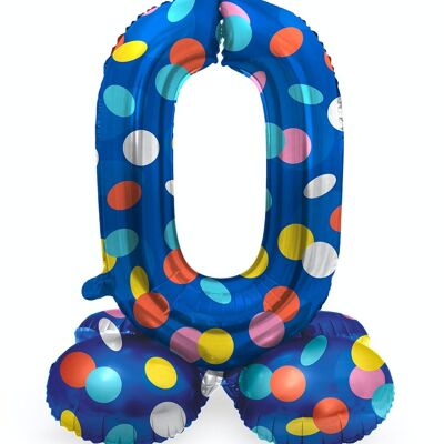 Standing Foil Balloon Number 0 Colorful Dots - 72 cm